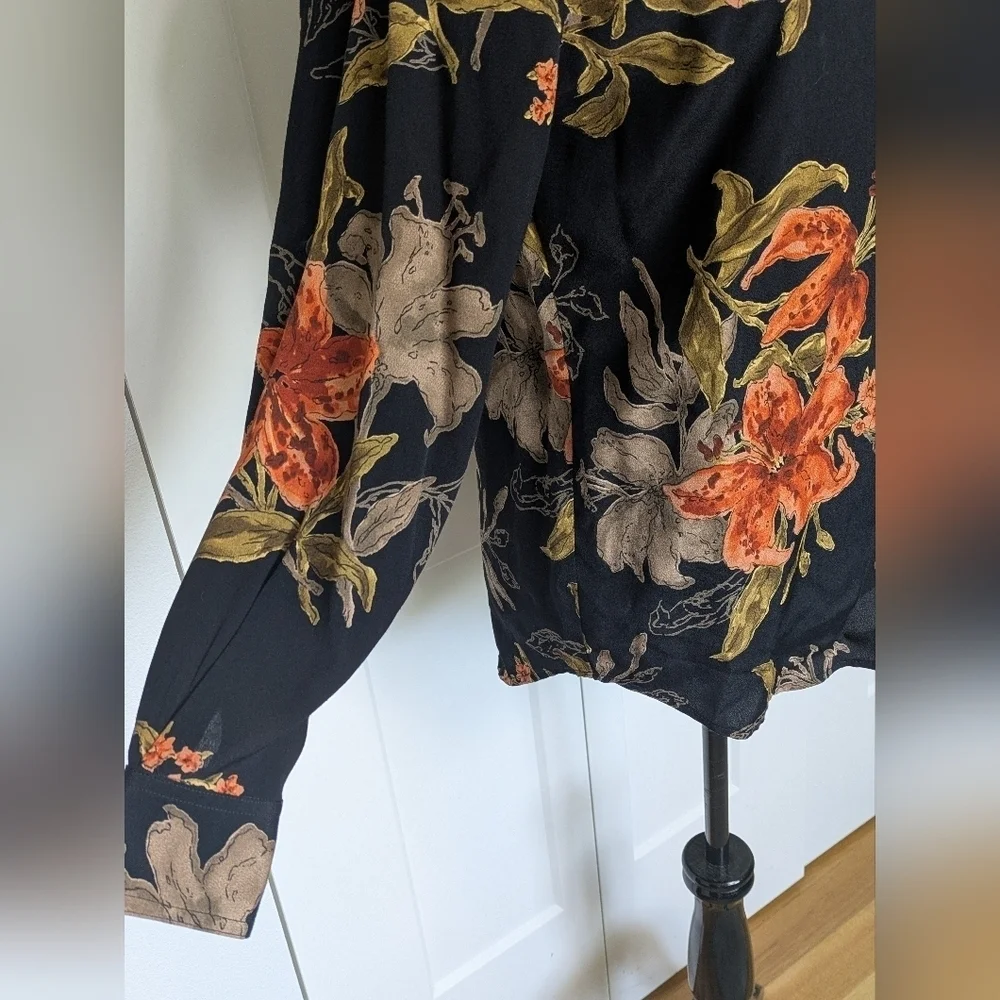 Vintage Caroline Little Women Floral Mandarin Collar Button Down Tunic Shirt Sz6 - Picture 7 of 12